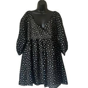 ARITZIA Sunday Best Bonita Babydoll Dress Black Coconut Daisy Puff Sleeve Size S